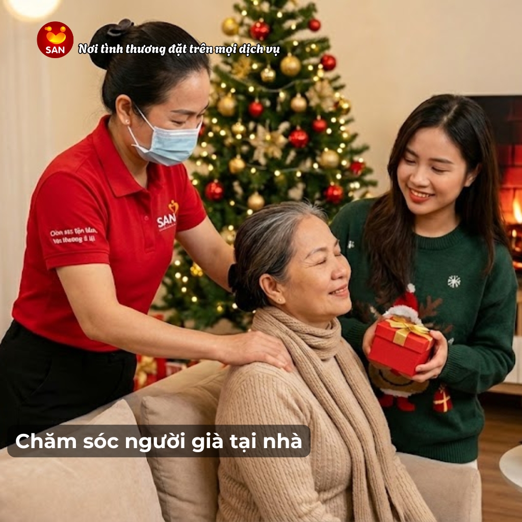 Dịch vụ chăm sóc người già tại nhà – Các cô SAN chăm cụ nhẹ nhàng, kiên nhẫn, tôn trọng nhân phẩm