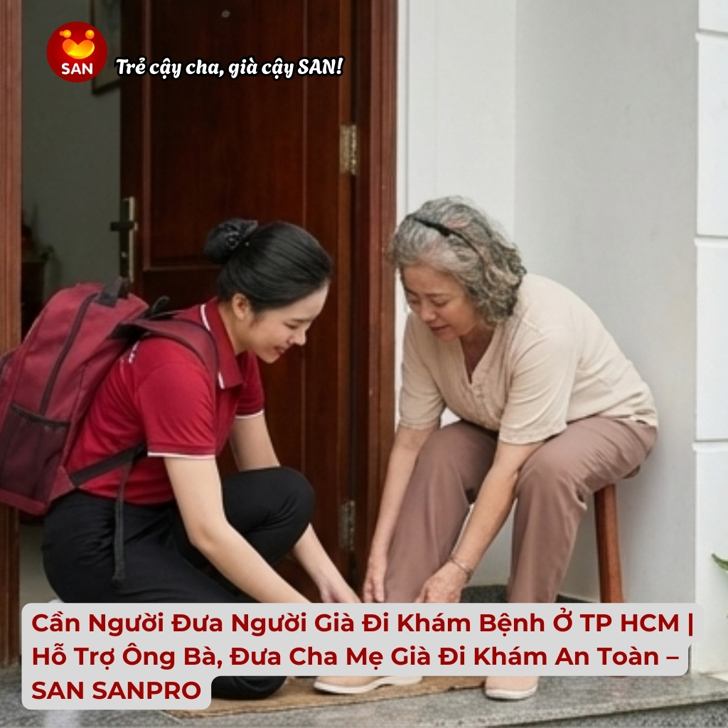 người đưa người già đi khám bệnh