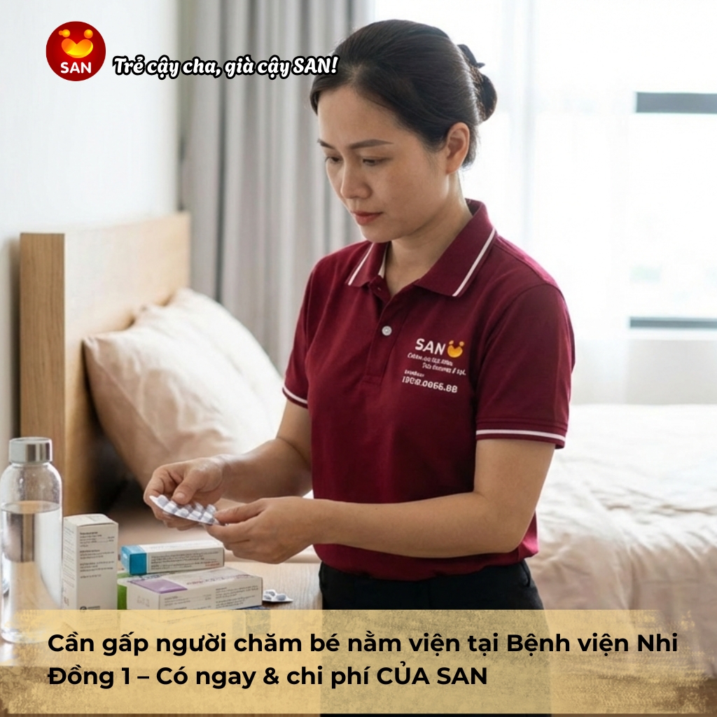 người chăm bé tại Bệnh viện Nhi Đồng 1