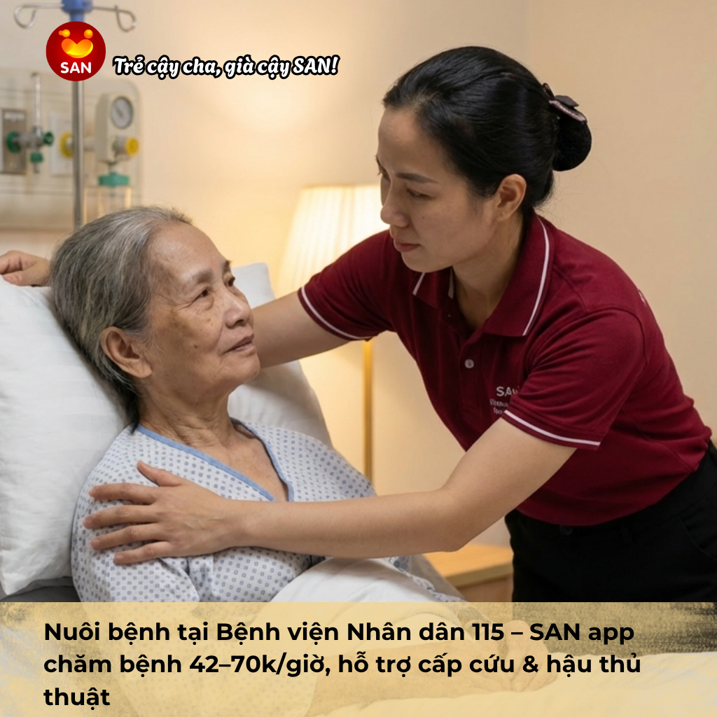 Patient care at People's Hospital 115 – SAN app 42–70k/hour, post-emergency care.