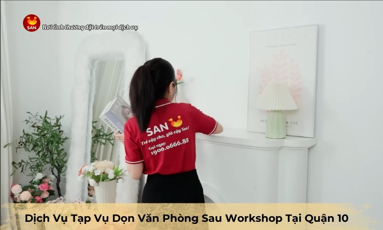 tạp vụ dọn văn phòng sau sự kiện tại Gò Vấp