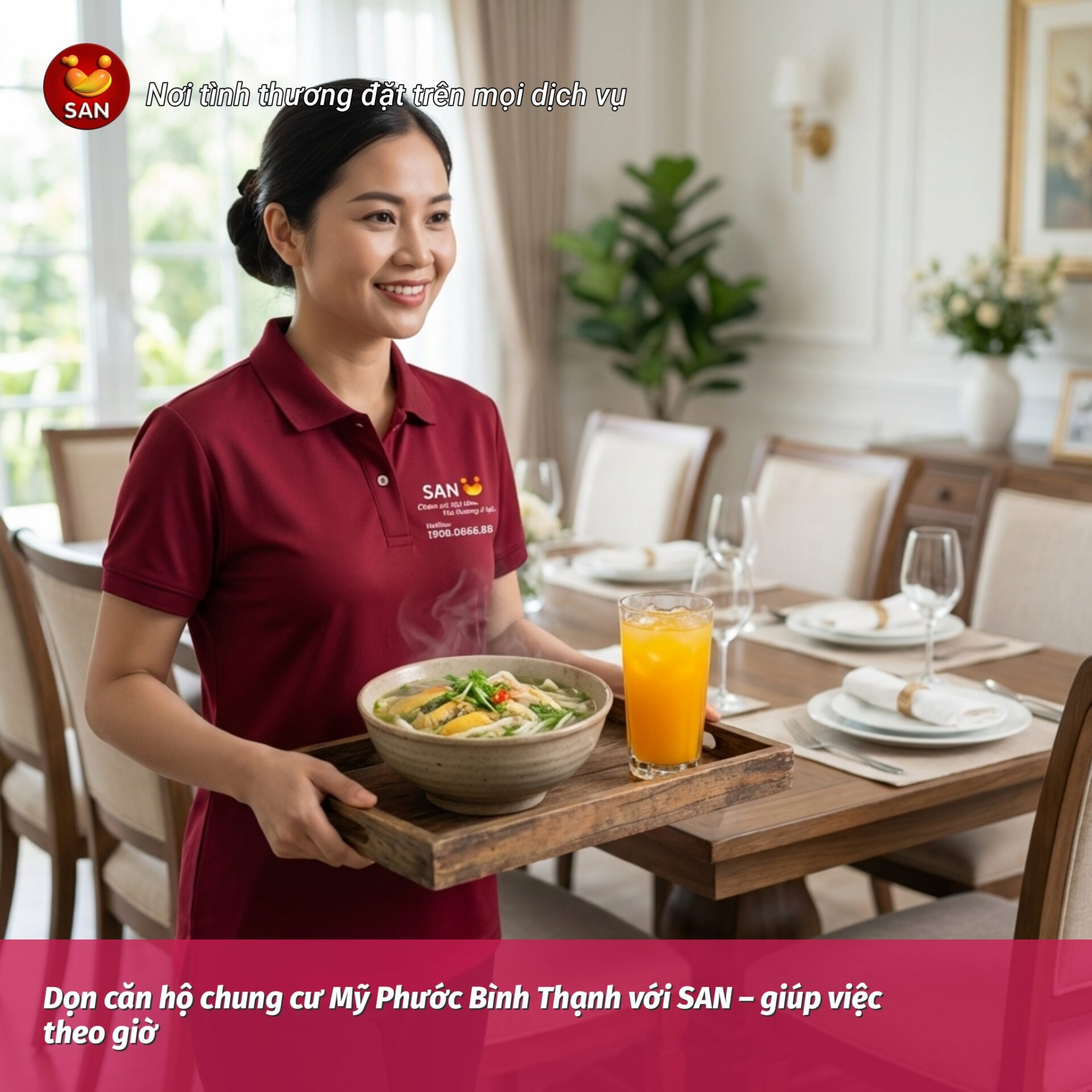 Hourly maid service in My Phuoc apartment complex.