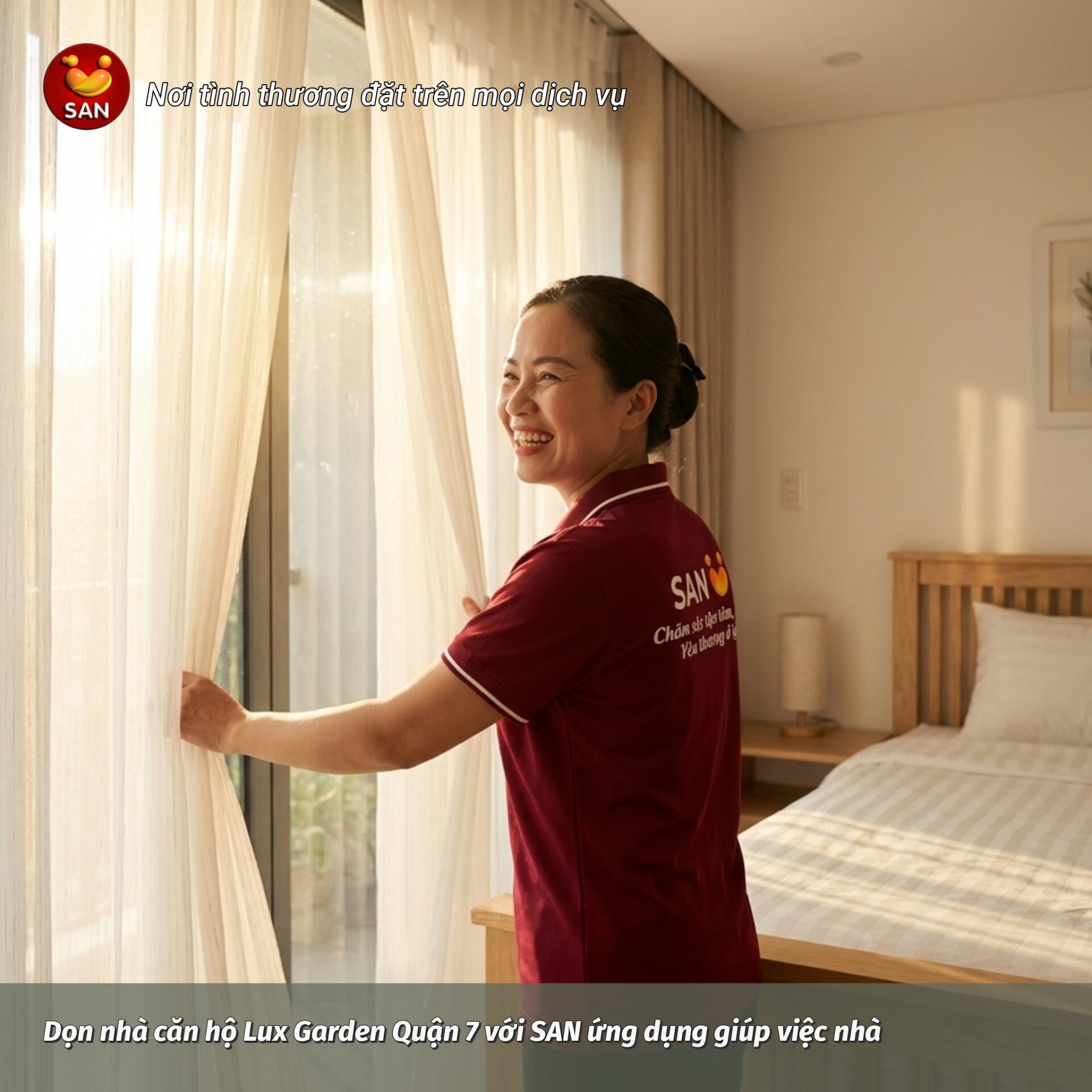 Dọn nhà căn hộ Lux Garden Quận 7 với SAN ứng dụng giúp việc nhà