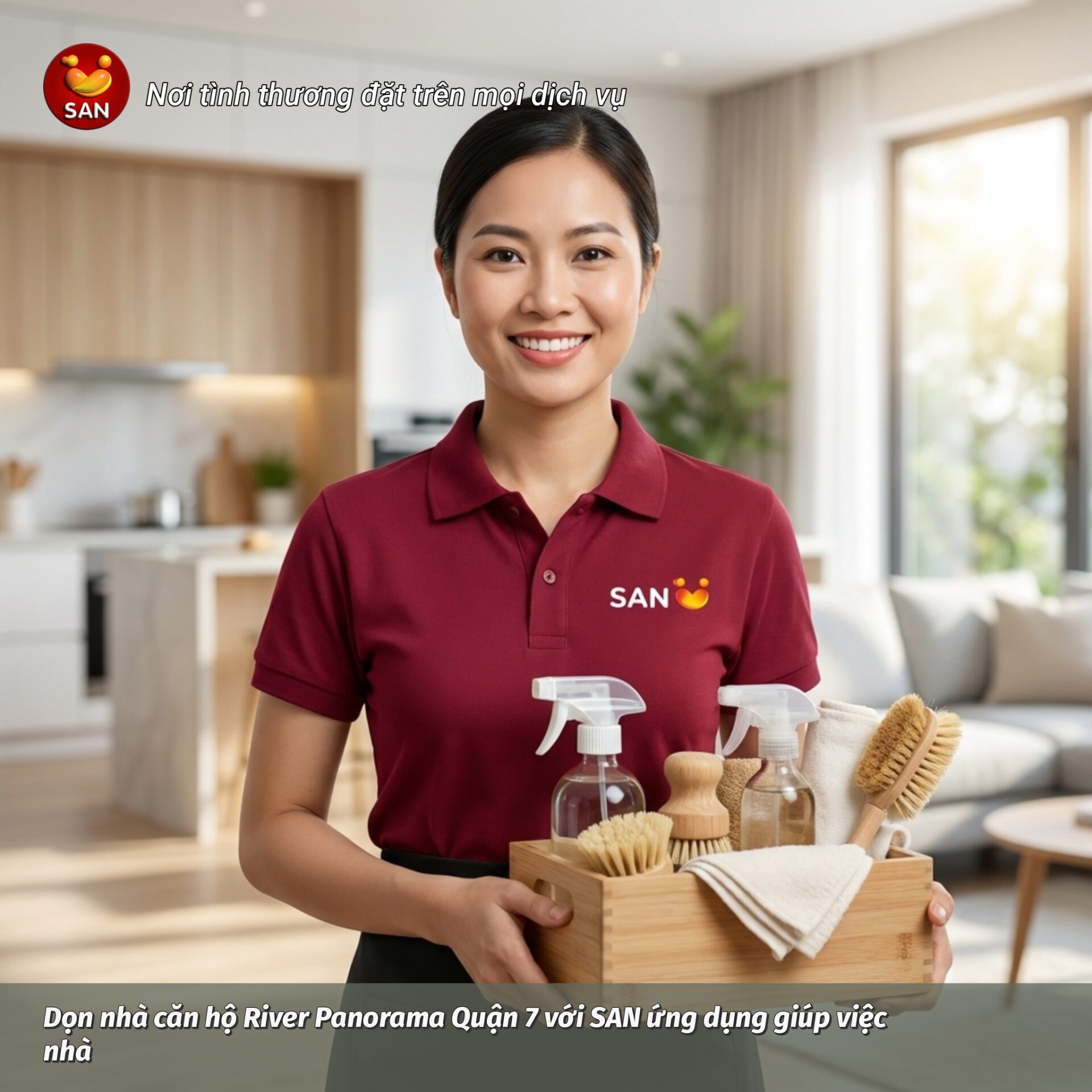 Cleaning your River Panorama apartment in District 7 with SAN, a home cleaning app.