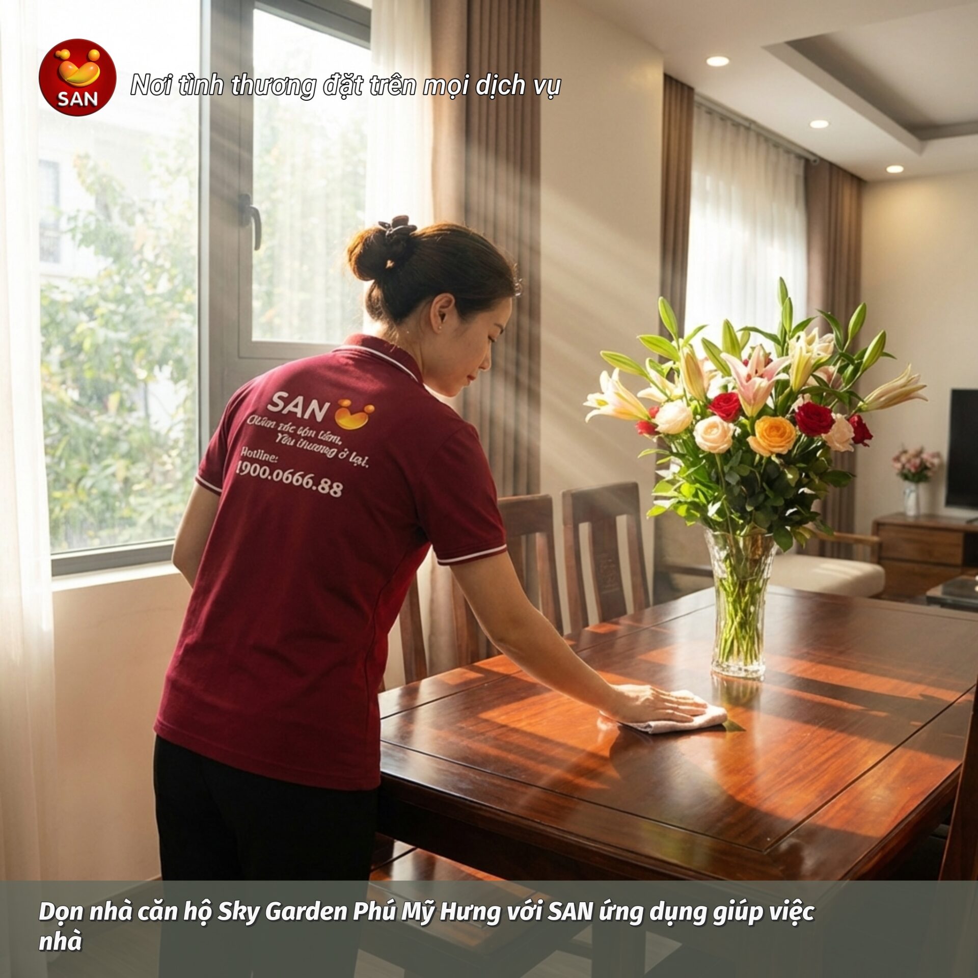 Dọn nhà căn hộ Sky Garden Phú Mỹ Hưng với SAN ứng dụng giúp việc nhà