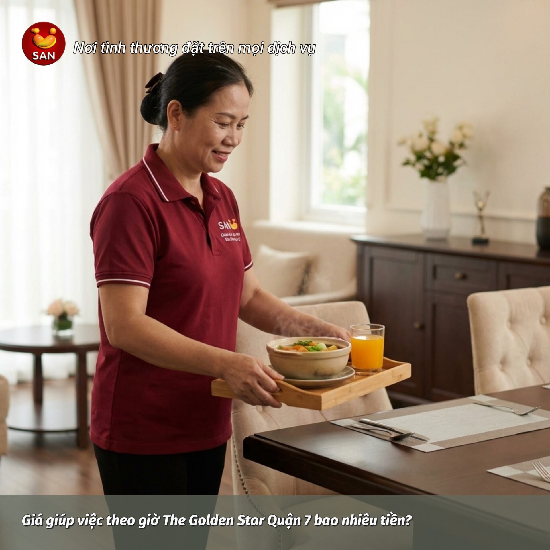 Hourly maid service prices at The Golden Star, District 7.
