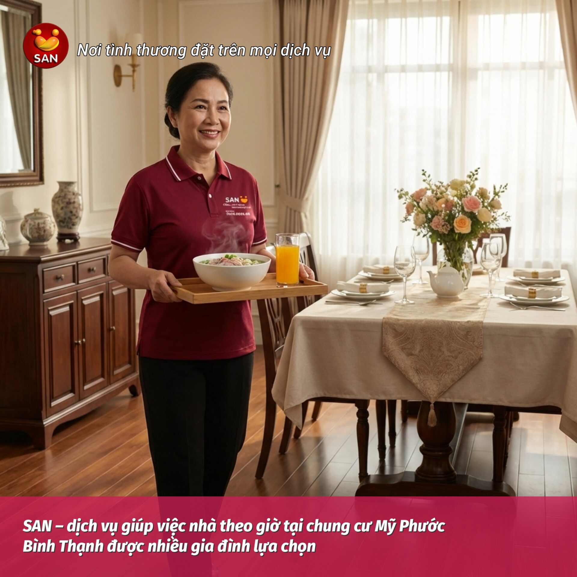 Hourly house cleaning service in My Phuoc apartment complex.