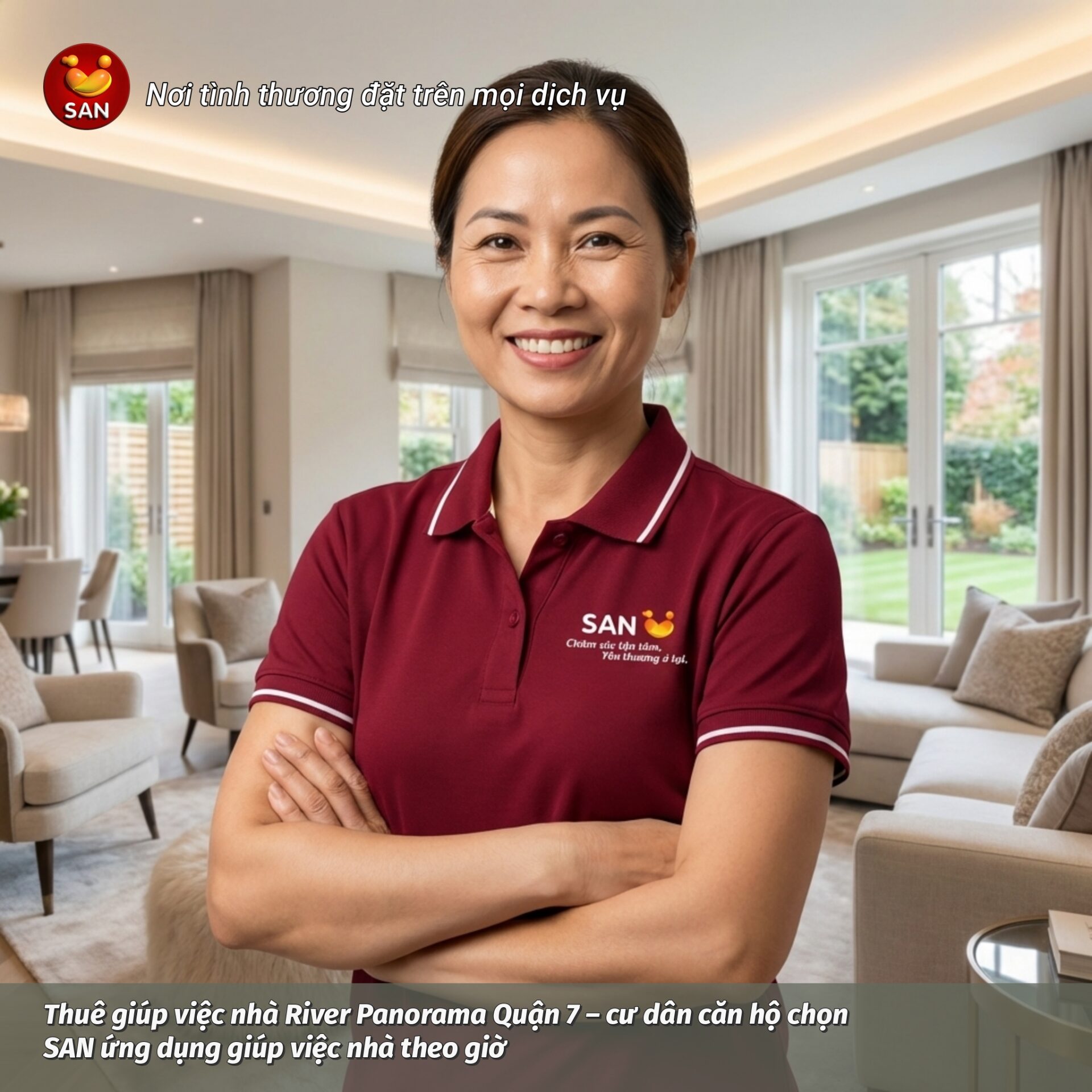Hiring a housekeeper at River Panorama, District 7 – apartment residents choose SAN, an app for hourly house cleaning services.