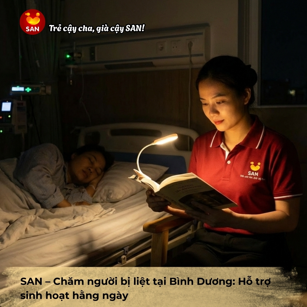 SAN – Chăm người bị liệt tại Bình Dương: Hỗ trợ sinh hoạt hằng ngày