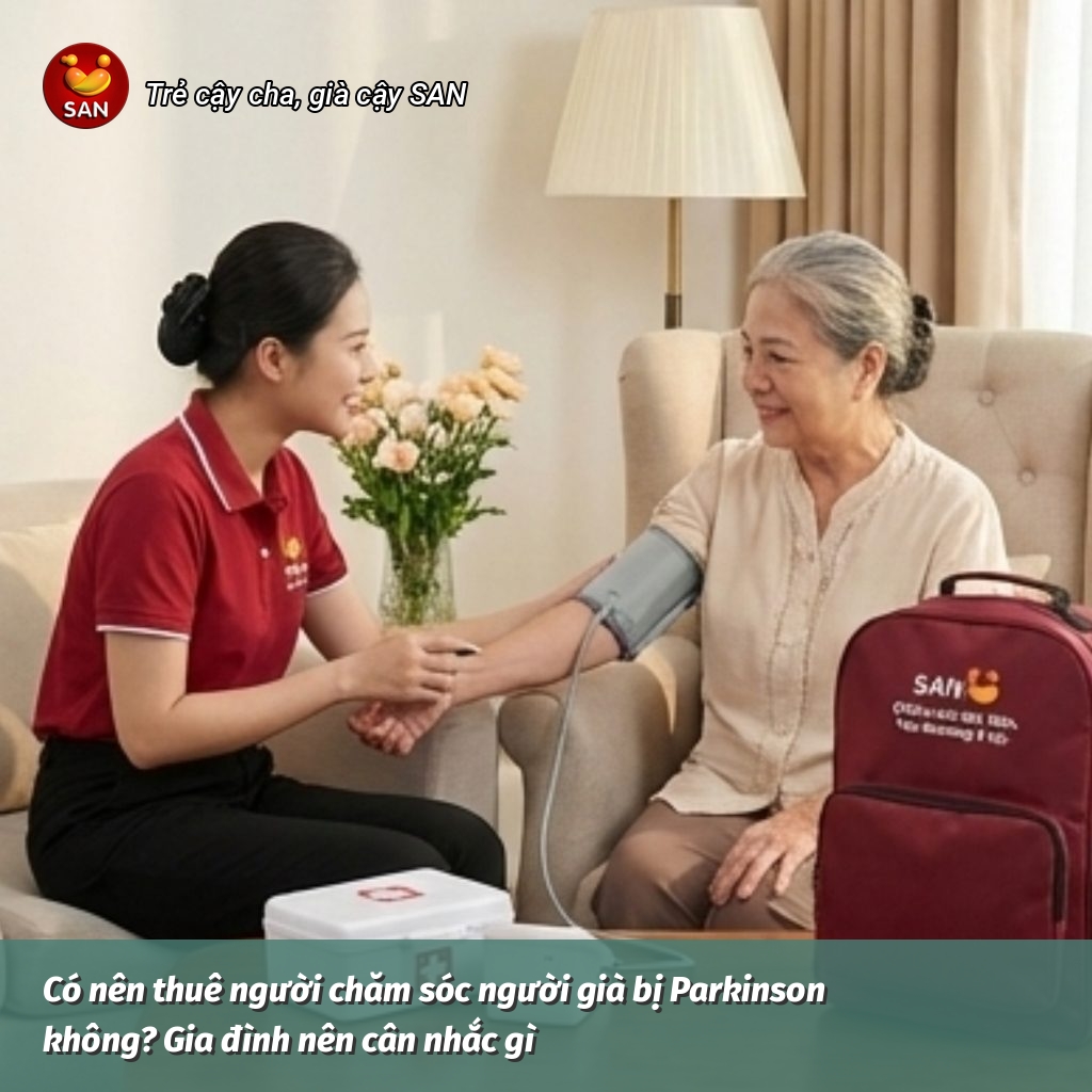 Hire a caregiver for elderly people with Parkinson's disease.