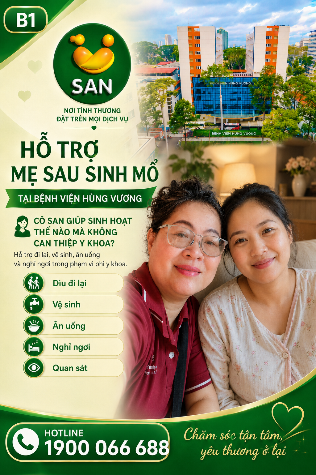 Hỗ trợ mẹ sau sinh mổ tại Hùng Vương
