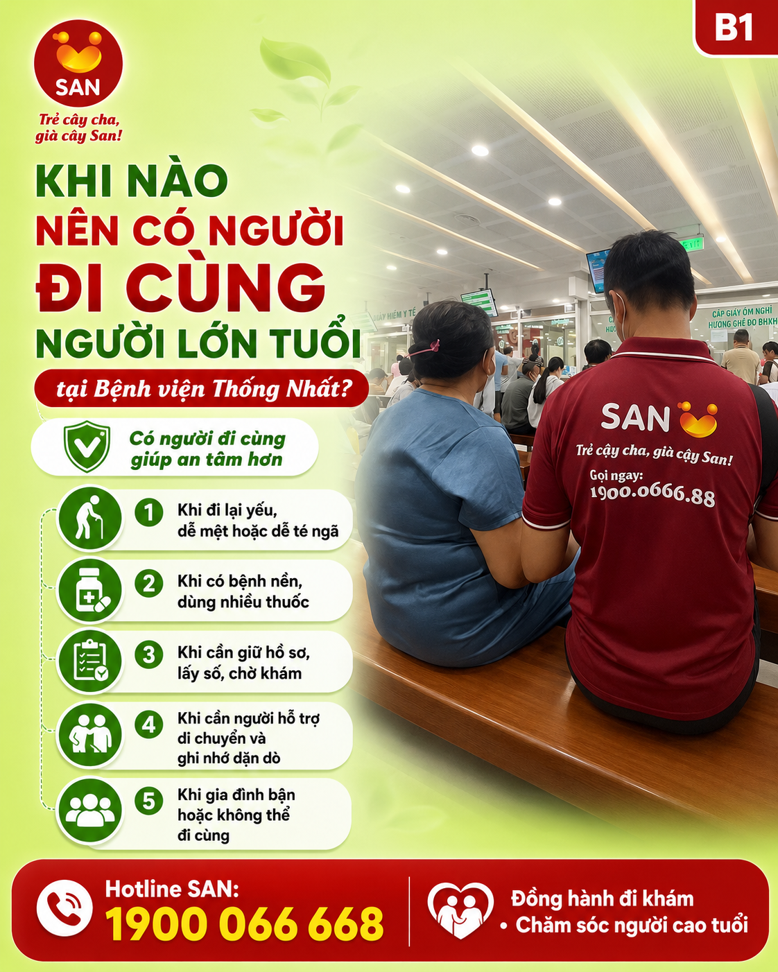 người đi cùng người lớn tuổi tại Bệnh viện Thống Nhất