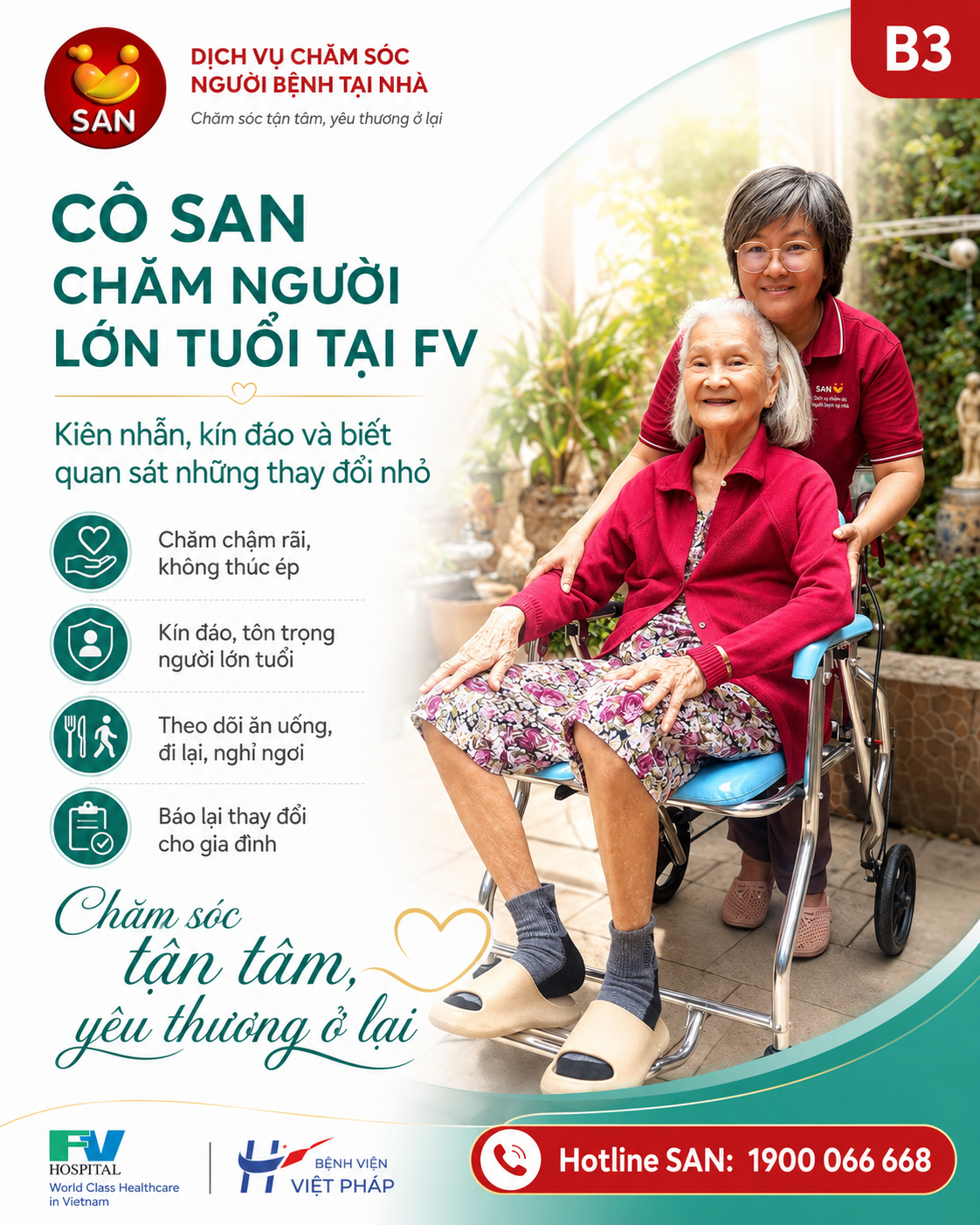 Cô SAN chăm người lớn tuổi tại FV