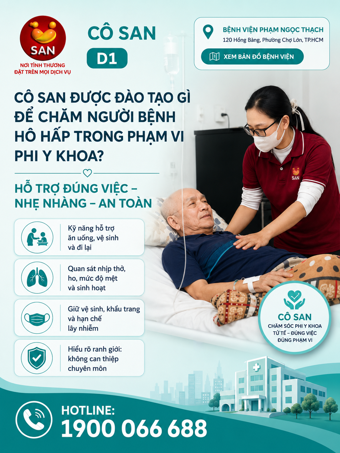 Cô SAN chăm người bệnh hô hấp