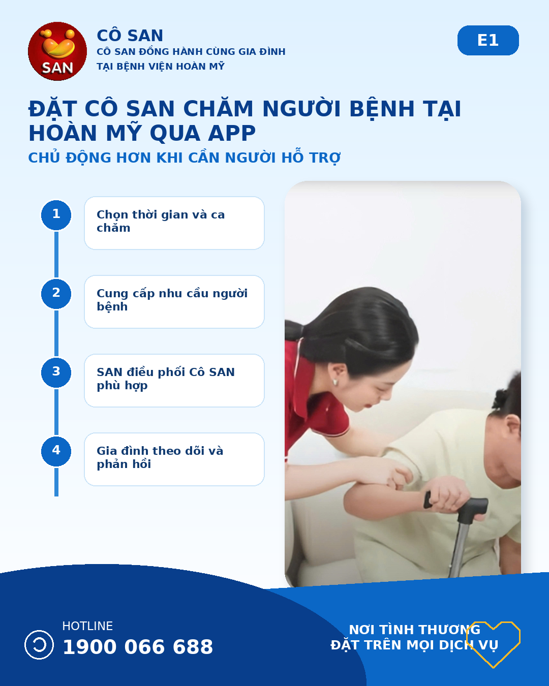 Đặt Cô SAN chăm người bệnh tại Hoàn Mỹ qua app