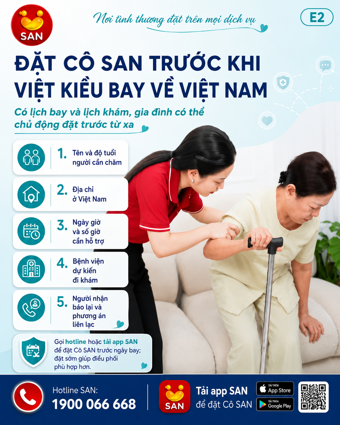 Đặt Cô SAN qua app/hotline