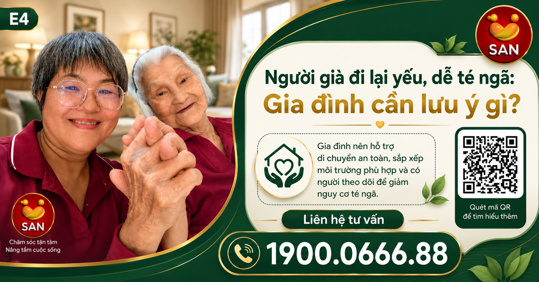 Người già đi lại yếu, dễ té ngã
