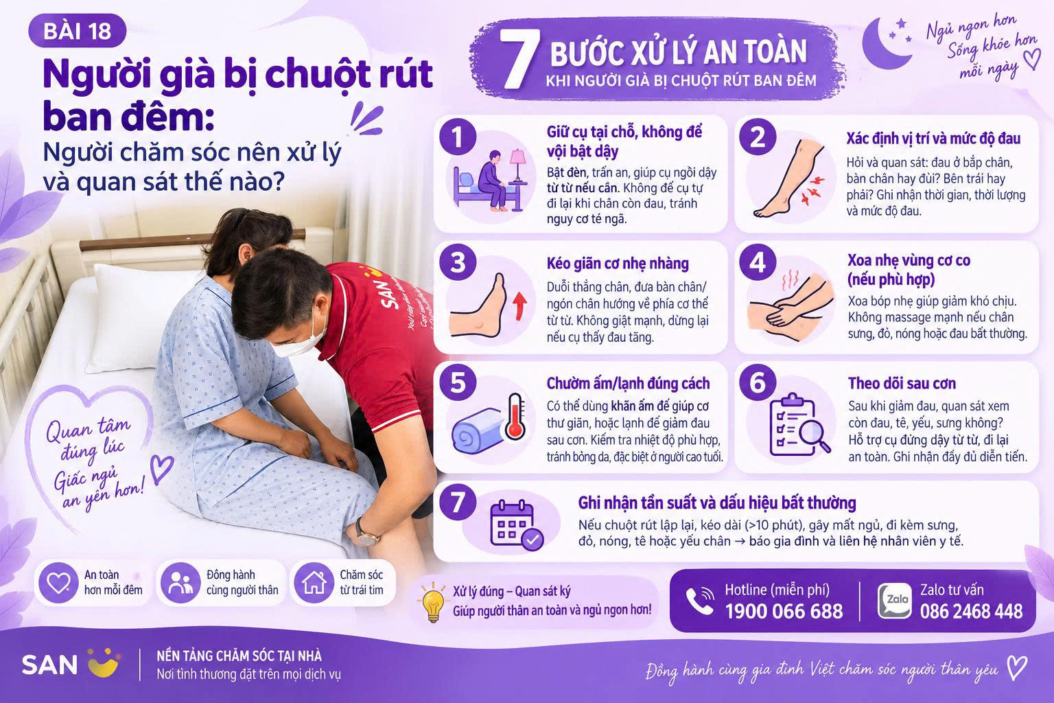 Người già bị chuột rút ban đêm: 7 cách xử lý an toàn và điều người chăm cần quan sát